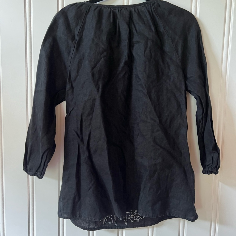 Black Linen Charter Club Black and White Embellished Blouse 3/4 Sleeve Size M - Picture 6 of 7